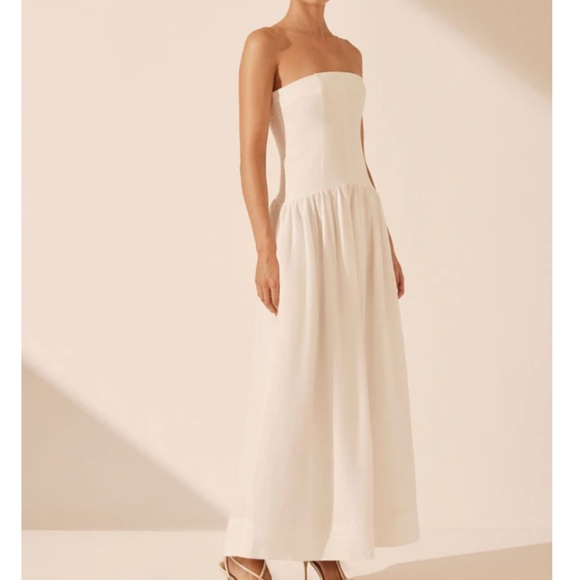 NWT Shona Joy Blanc Linen Strapless Panelled Maxi Dress - Picture 2 of 6